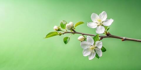 Obraz premium white apple blossom on green background