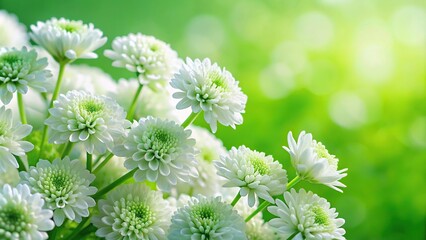 white and green flowers on a green background extreme close-up