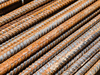 Sturdy steel rebars at a construction site