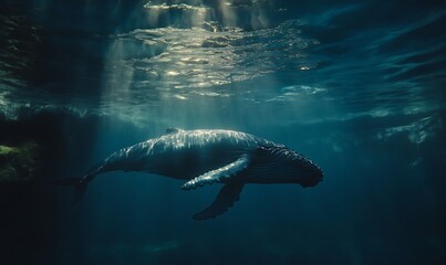 Fototapeta premium humpback whale swimming under the ocean, Generative AI