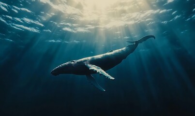 Fototapeta premium humpback whale swimming under the ocean, Generative AI