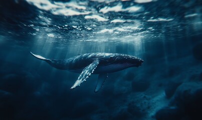 Fototapeta premium humpback whale swimming under the ocean, Generative AI