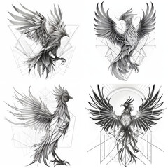 Phoenix geometric tattoo design