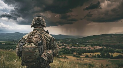 Soldier Overlooking a Scenic Landscape
