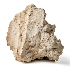 A rough limestone rock, porous texture, natural formation, isolated on white background 