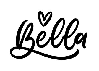 Handwritten lettering of Bella with a calligraphic heart. Ideal for custom gifts, invitations, and creative projects.