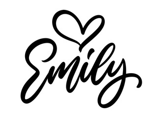 Hand drawn lettering of the name Emily adorned with a charming calligraphic heart. Perfect for personalized gifts, wedding decor, or nursery art.