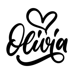 Handwritten lettering of Olivia with a calligraphic heart. Perfect for personalized items, scrapbooking, and artwork.