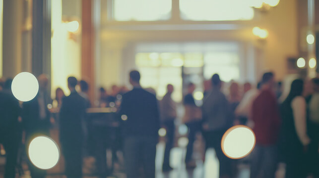 Networking Event Blur: A blurred background of a networking event in a conference hall, with people mingling and exchanging contacts.