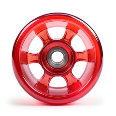 Fototapeta premium A skateboard wheel, translucent red plastic, modern design, isolated on white background 