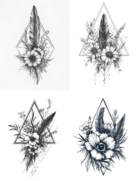 Flower and geometric tattoo design