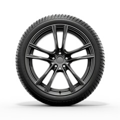 A sports car racing wheel, low-profile tire, high-performance design, isolated on white background  