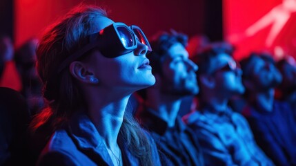 Obraz premium A woman wearing virtual reality goggles is looking at a screen