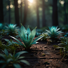 A glowing plant brings nature and light together in serene elegance.