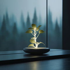 A glowing plant brings nature and light together in serene elegance.