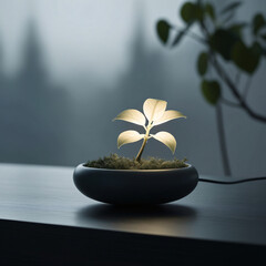 A glowing plant brings nature and light together in serene elegance.