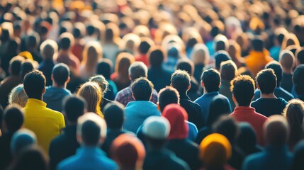 Fototapeta premium A crowd of people are standing together in a public place
