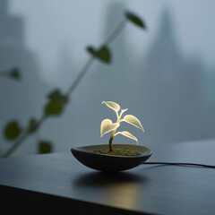 A glowing plant brings nature and light together in serene elegance.