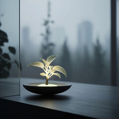 A glowing plant brings nature and light together in serene elegance.