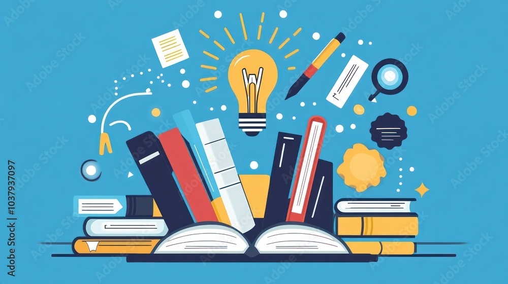 Poster a book with a light bulb on top of it