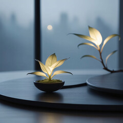 A glowing plant brings nature and light together in serene elegance.