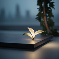 A glowing plant brings nature and light together in serene elegance.