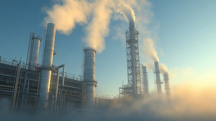 A large industrial plant with a lot of smoke coming out of it