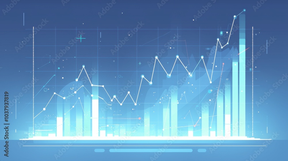 Poster futuristic digital financial graph with rising trend lines and data points