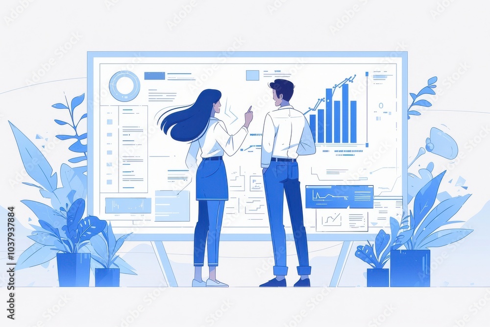 Poster collaborative business data analysis in modern office setting
