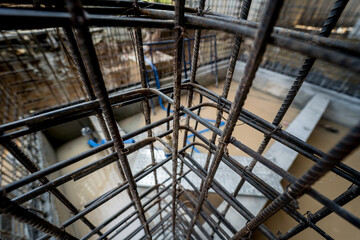 Sturdy steel rebars at a construction site