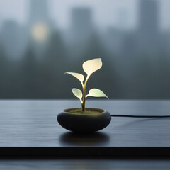 A glowing plant brings nature and light together in serene elegance.