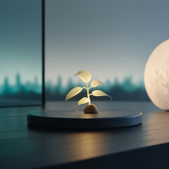 A glowing plant brings nature and light together in serene elegance.