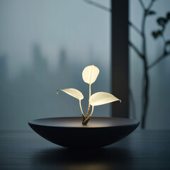 A glowing plant brings nature and light together in serene elegance.