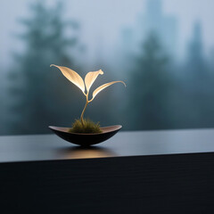 A glowing plant brings nature and light together in serene elegance.