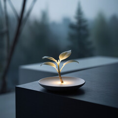 A glowing plant brings nature and light together in serene elegance.