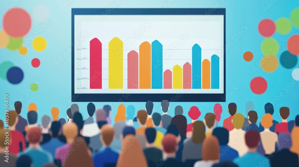 Leinwandbilder a large screen with a graph on it showing a group of people in a room