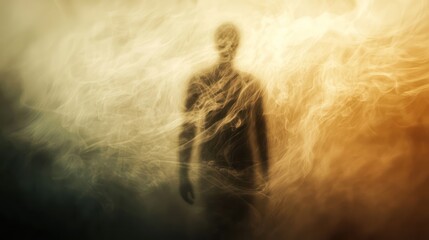 Fototapeta premium An abstract blur shows a male ghost, delving into spiritual themes.