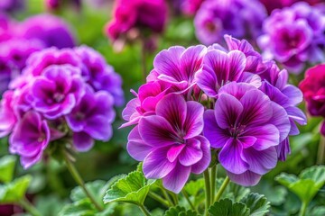 Vibrant purple geraniums in bloom close-up