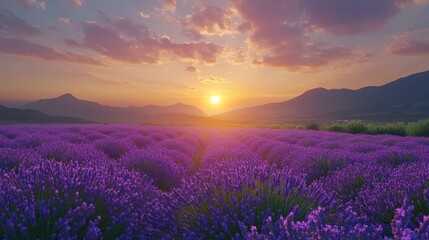 Obraz premium Serene Sunset Over Lavender Field