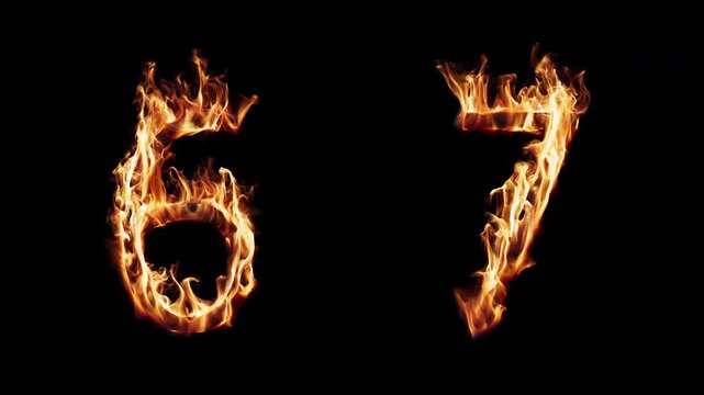 Numbers 6 and 7 burning in fire. The file contains an Alpha Channel.