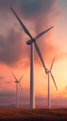 Wind Turbines Sunset Landscape Renewable Energy Power Generation
