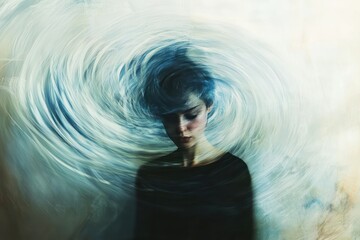 A swirling blur effect around a person conveys a storm of mixed emotions and confusion.