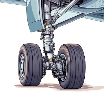 recommend clip art: Airplane landing gear clipart, mechanical element, detailed illustration, realistic tones, isolated on white background  
