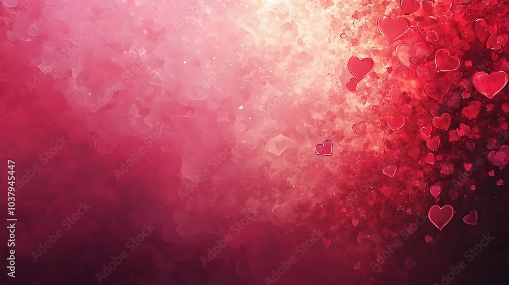Poster radiant ombre red and pink background with subtle glowing heart patterns and large copy space