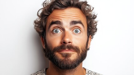 A man with a beard and a surprised expression on his face