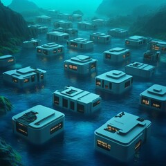 Fototapeta premium Human colony on an ocean world with massive underwater cities