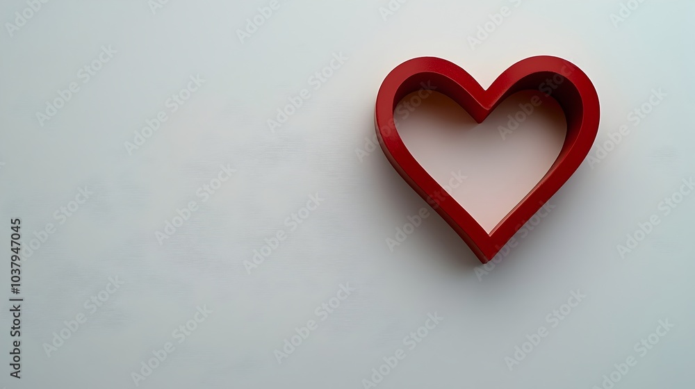 Poster minimal red heart outline border on white background with empty center for text or logos