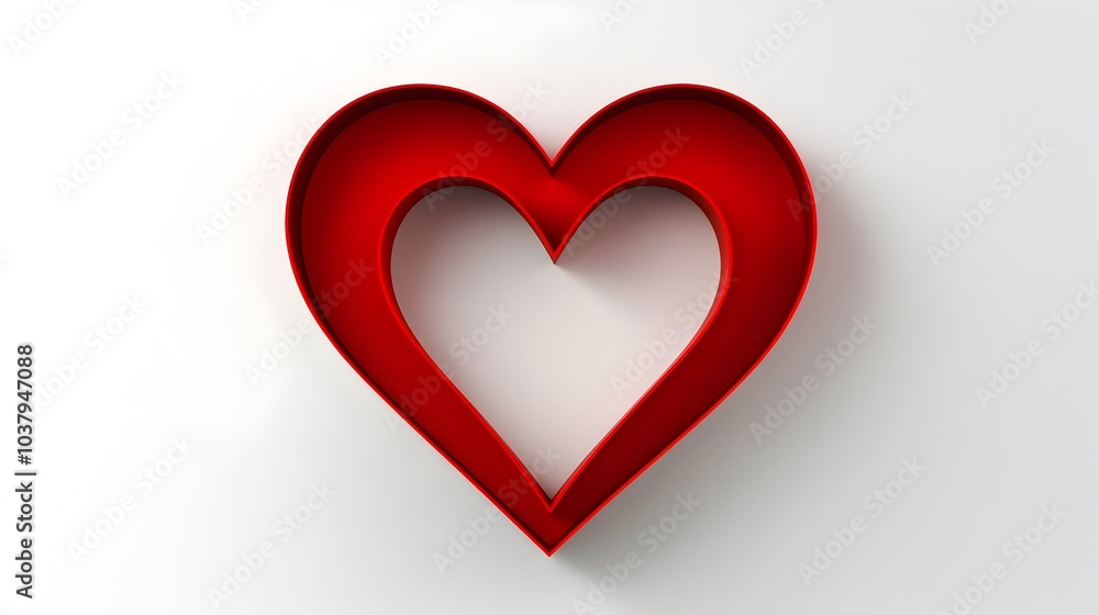 Poster minimalist red heart border on white background with centered space for text or logos