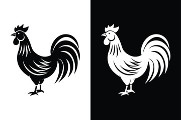 Rooster Silhouette Icon. Poultry Vector Illustration for White and Black Backgrounds