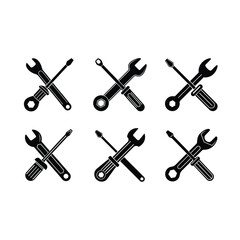 Naklejka premium Wrench and screwdriver vector icon for DIY, repair, and maintenance projects
